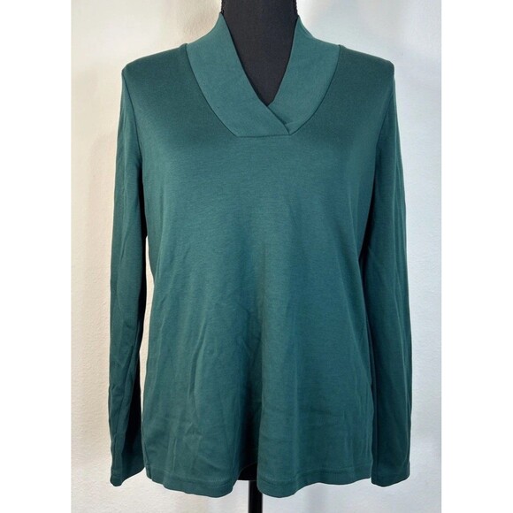 LL Bean Pima Shawl Long-Sleeve Dark Green Cotton Tee Size Medium (10/12) - Picture 3 of 12